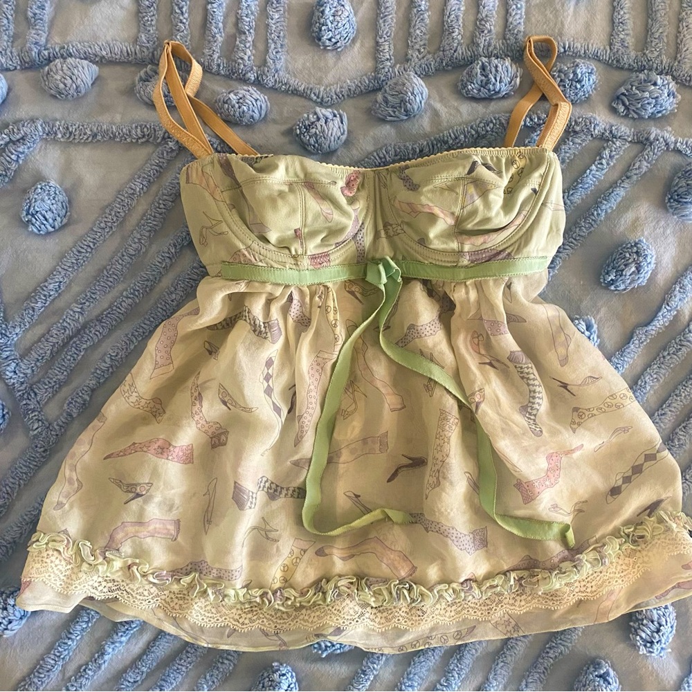 🎈SOLD 🎈Dolce & Gabbana Vintage Tank Top Baby Doll Top D & G Light Green Pink